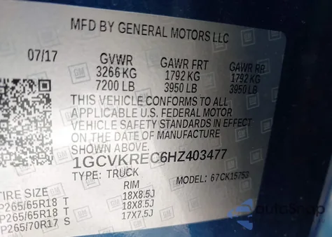 2017 Chevrolet Silverado 1500 1Lt z USA, uszkodzony, nr VIN 1GCVKREC6HZ403477